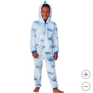 Saint Eve Youth Hooded Fleece Sleeper Blue shark onesie